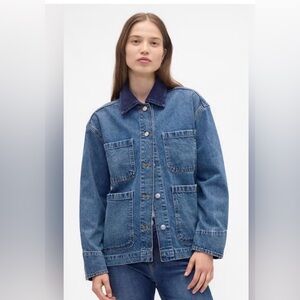 Gap Relaxed Denim Farm Utility Chore Jacket Coat NWOT XS Workwear Ranch